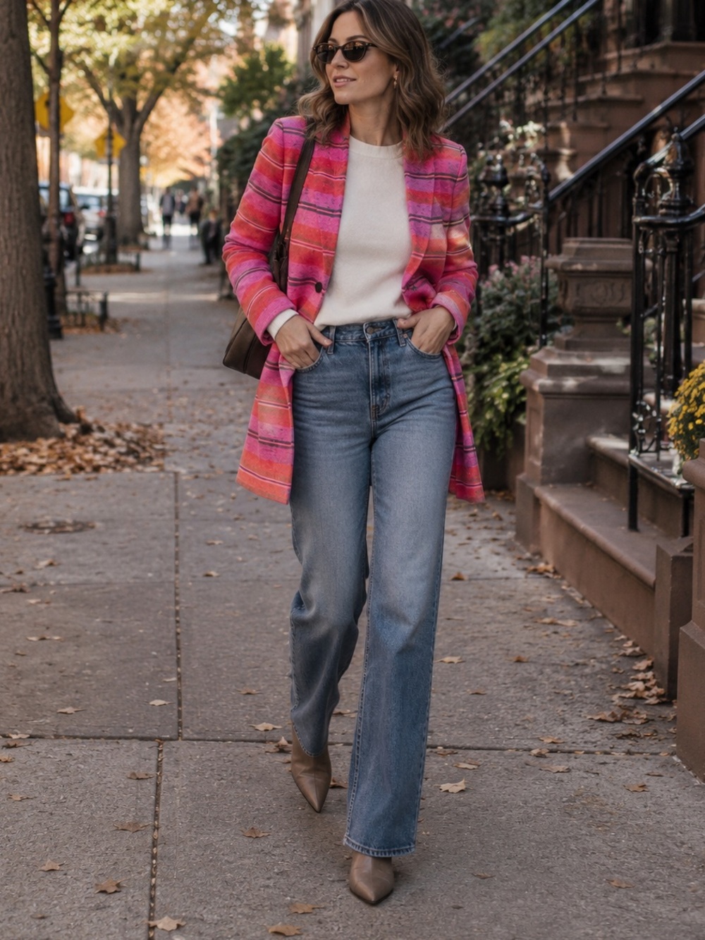 Banana Republic Multi Stripe Collarless Longline Blazer Coat Jacket Pink Medium